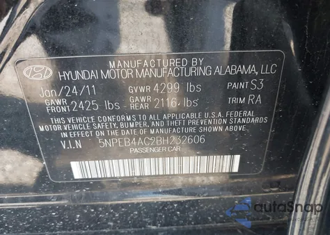 2011 Hyundai Sonata Gls из США, поврежденный, VIN 5NPEB4AC2BH232606